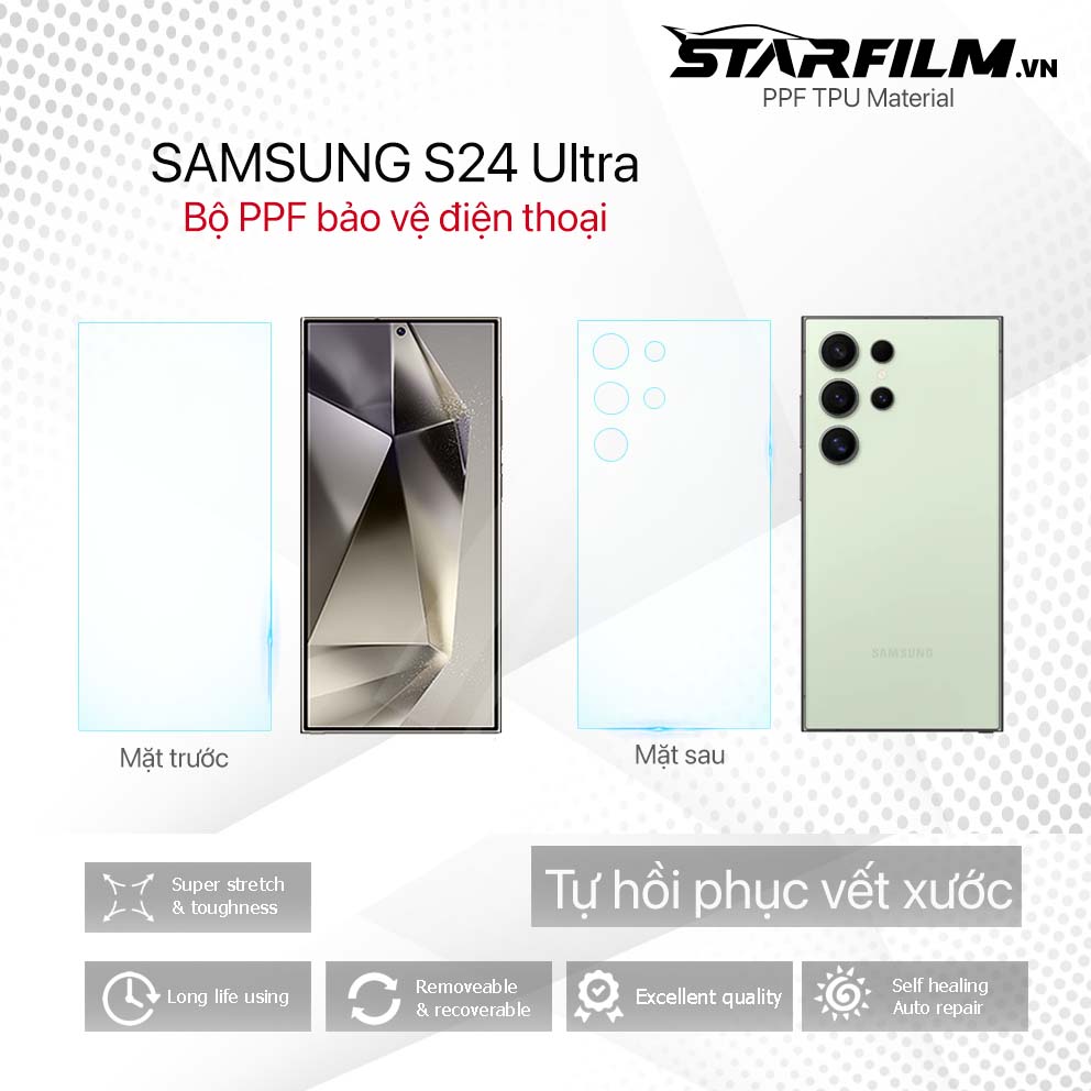 SAMSUNG S24 Ultra Bộ bảo vệ PPF TPU chống xước tự hồi phục điện thoại STARFILM
